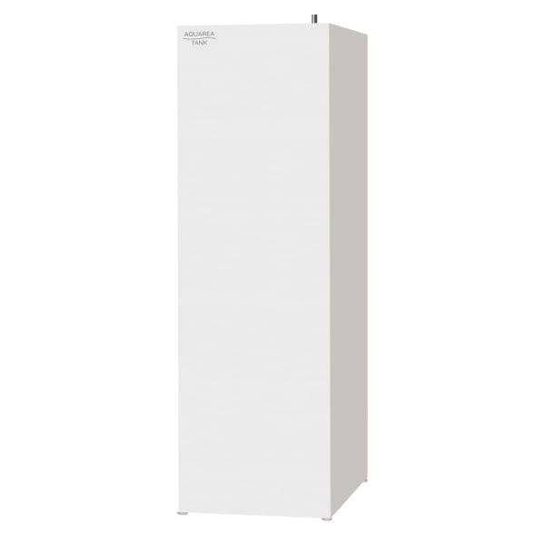 Hvid Panasonic Aquarea varmtvandsbeholder i stående design til brugsvand og varmepumpeanlæg.