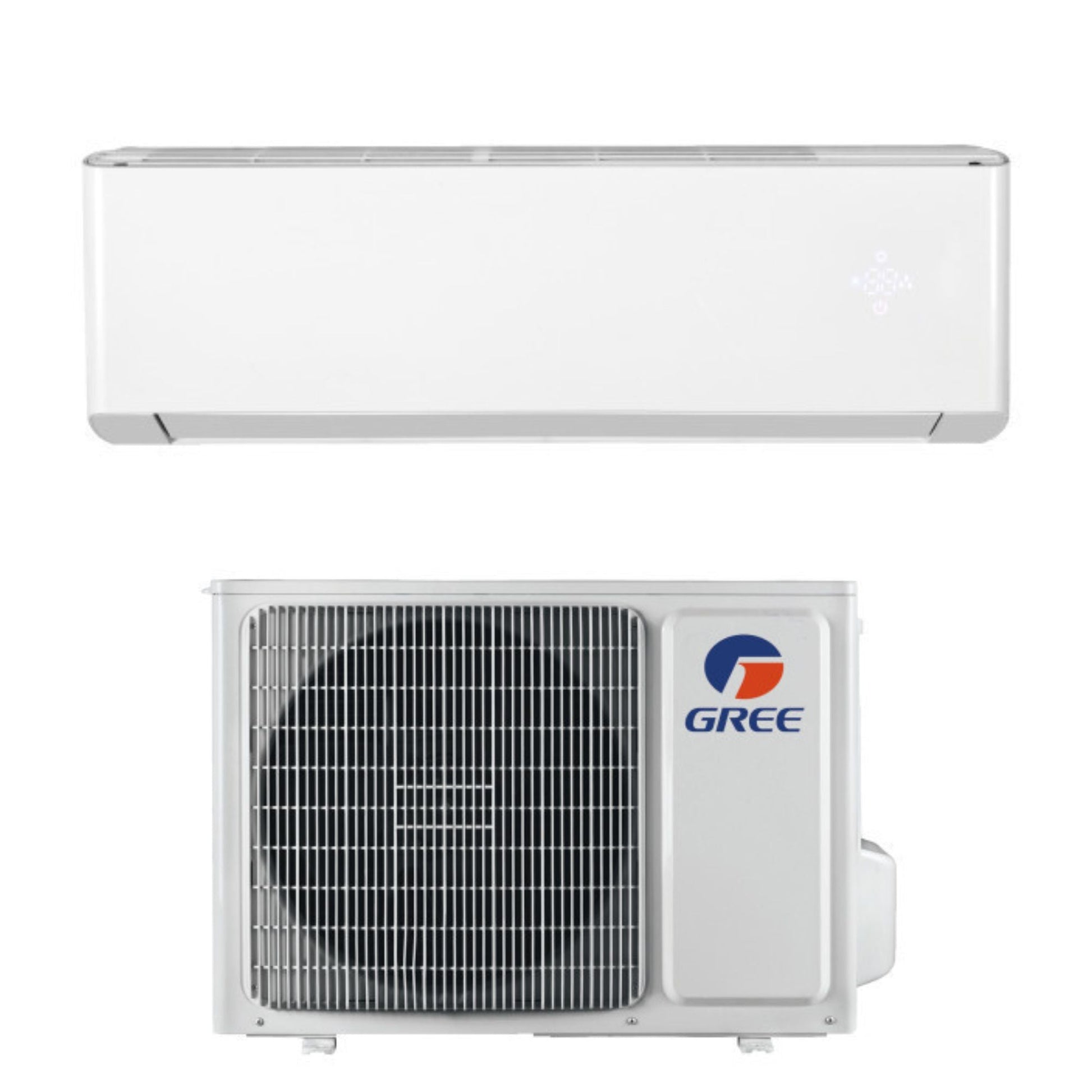 Hvid Gree luft til luft varmepumpe med indedel og udedel, energieffektiv opvarmning og køling til hjemmet.