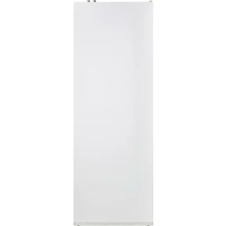 Hvid fritstående fryser med enkel dør og minimalistisk design, ideel til opbevaring af frostvarer i hjemmet.